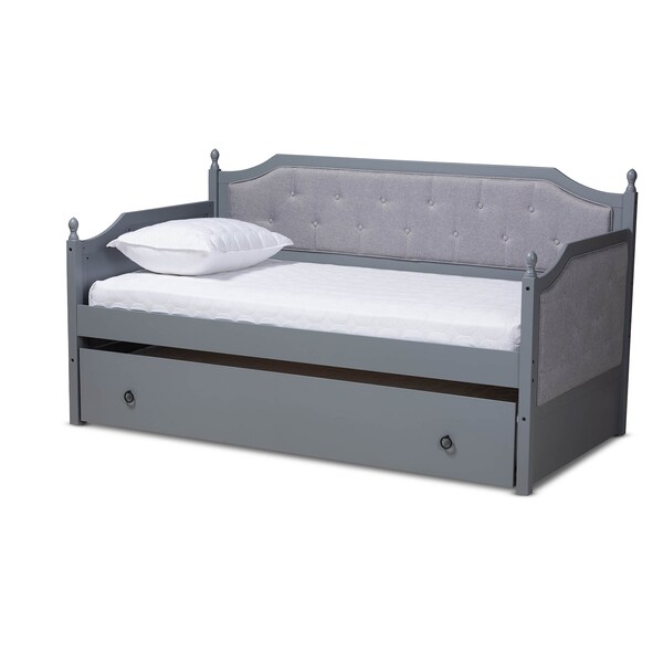 Baxton Studio Mara Upholstered Grey Finished Wood Twin Size Daybed with Trundle 157-9625 - main